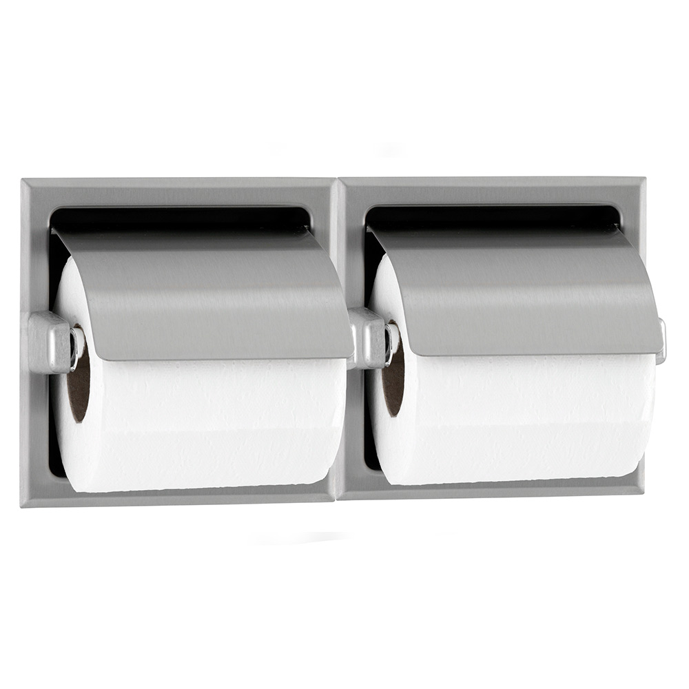 B6997 Recessed Double Toilet Roll Holder With Hood SatinFinish Rynat